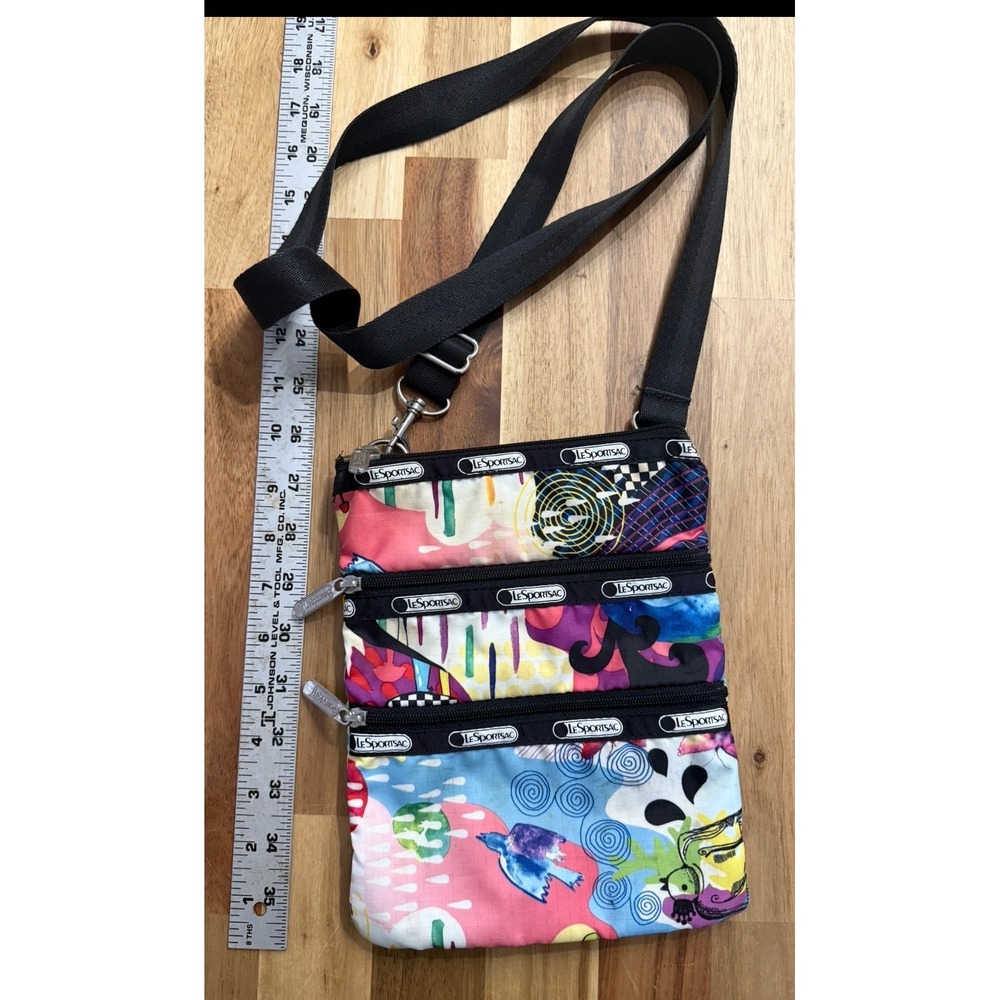 LeSportsac Kasey Crossbody Bag Multi Color Abstract Print Nylon 3 Zip Travel